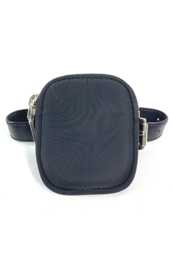 Pre-Owned PRADA Triangle Logo Plaque Mini Multi-Pouch with Belt, Leather and Nylon, Black, for...