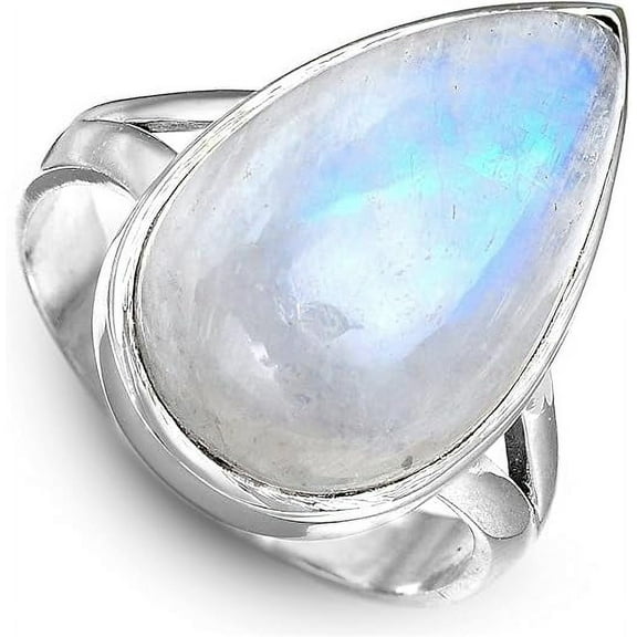 Sterling Silver Moonstone Ring for Women Teardrop Gemstone Boho Jewelry
