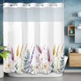 thumbnail image 6 of Spring Floral No Hooks Shower Curtain with Snap-in Liner Watercolor Flower Lucky Eucalyptus Leaf Rustic Field Shower Curtains for Bathroom, Waterproof, Easy Install, Washable 72"x72", 6 of 9