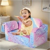 JERFIT Kids Convertible Sofa Bed, 2-in-1 Flip Open Play Couch & Lounger with High-Density Foam, Pink Fabric Modular Sleeper for Toddlers & Children, Modern Small Sofa for Playroom