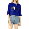 thumbnail image 2 of MODA NOVA Junior's Drop Shoulder 3/4 Sleeves Horse Print Loose Top, 2 of 6