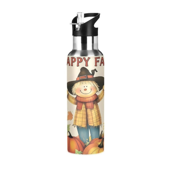 ALAZA Happy Fall Leaf Water Bottle Insulated Flask Stainless Steel Straw Lid 20 oz