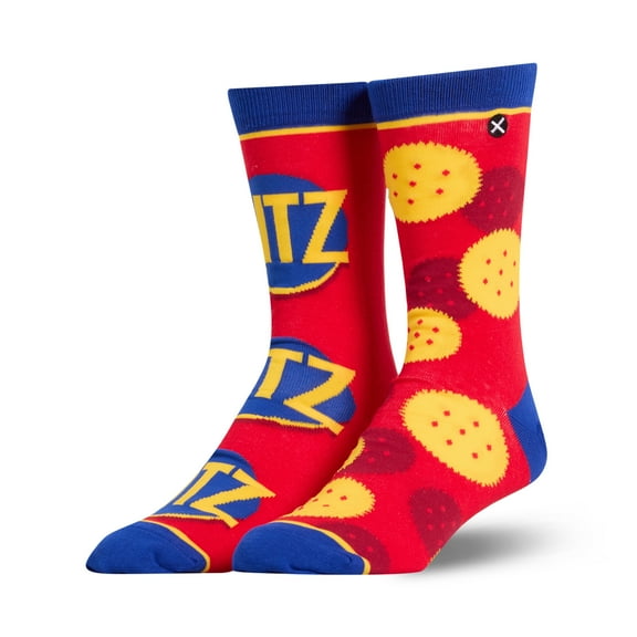 Cool Socks – Ritz Crackers Split Crew Socks – Size Large for Men & Women – Golden Cracker Graphic –