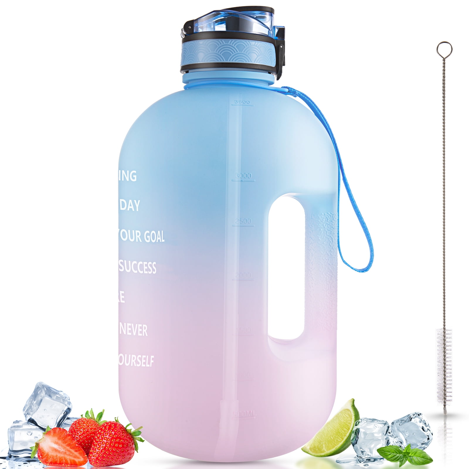 SOXCOXO Large 1 Gallon/128oz Water Bottle with Time Marker &Straw