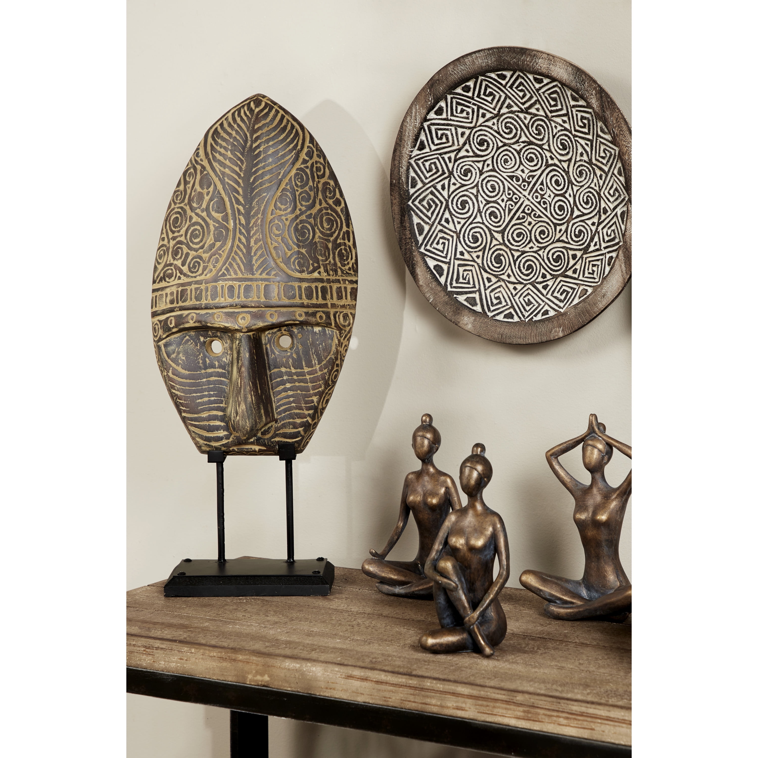 DecMode 11"W, 26"H Teak Wood Eclectic People Sculpture, Black - Walmart.com