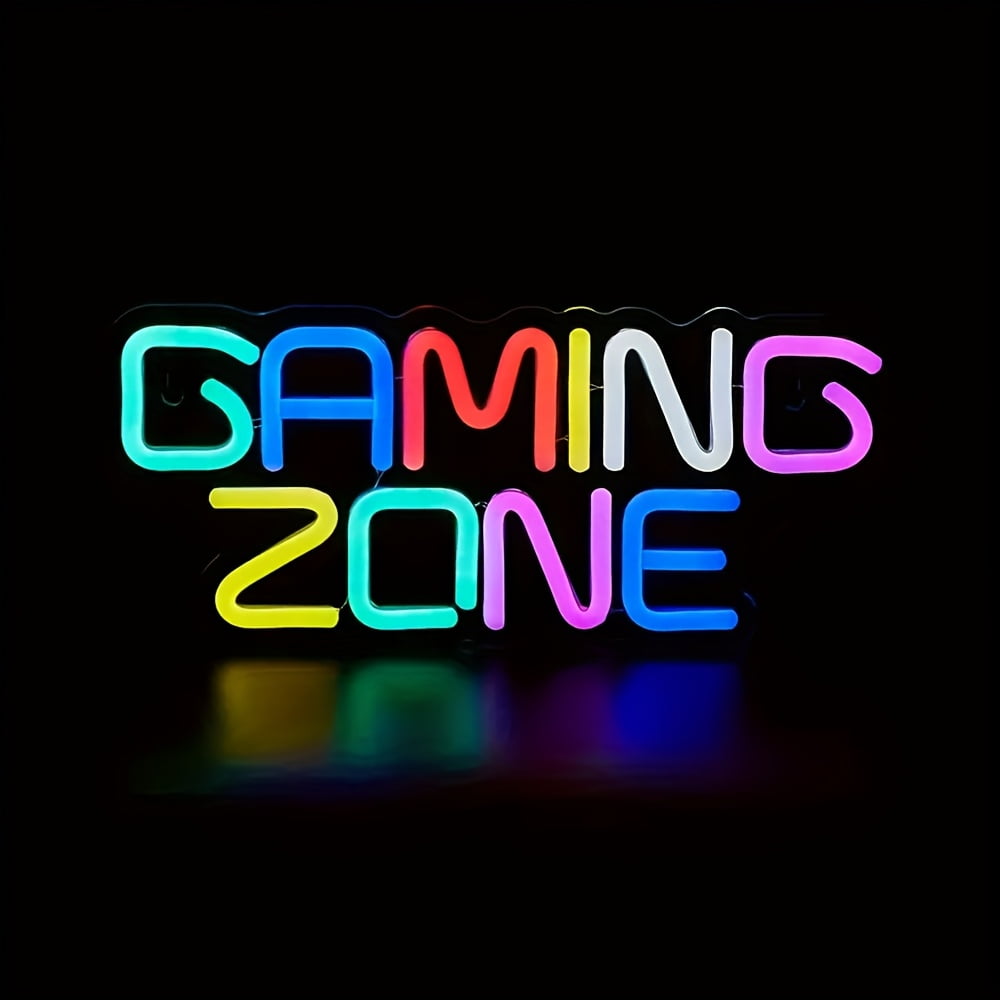 GAMING ZONE Neon Light - Multi-color USB-powered LED sign for game rooms, man caves, or parties. Vibrant gaming decor and an ideal gift for gamers.