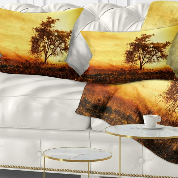 Designart African Tree Silhouette - Landscape Photo Throw Pillow - 12x20