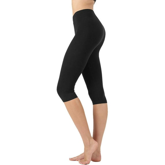 Womens High Waist Seamless Cotton Capri Leggings