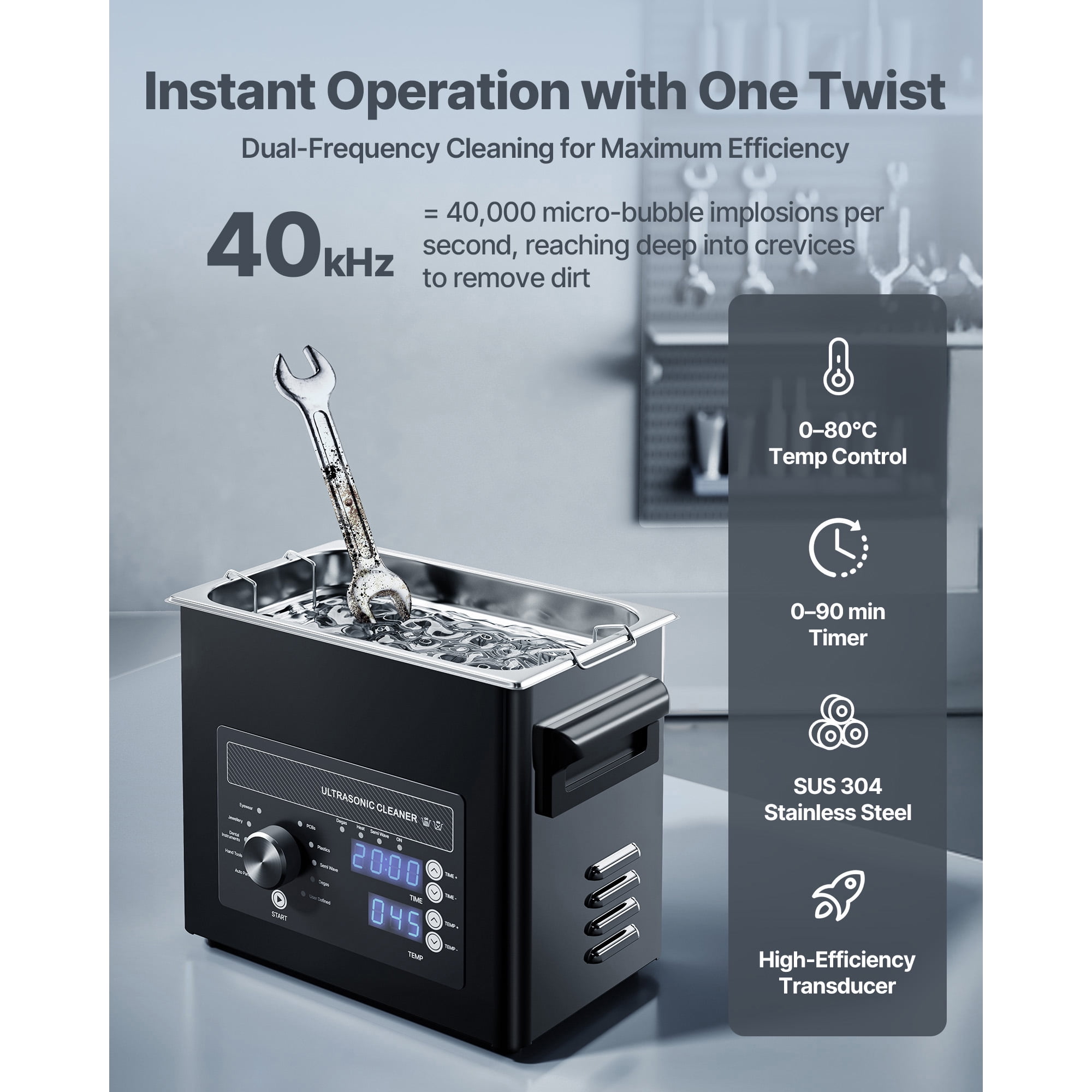 KFFKFF 3L Ultrasonic Cleaning Machine with Adjustable Knob Control, Durable Stainless Steel Design, Includes Basket and Cleaning Ball, Ideal for Jewelry, Watches, Razors, Coins, and More