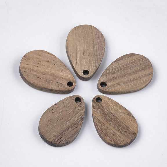 50pcs Walnut Wood Pendants teardrop Tan 21x14x3mm Hole: 2mm