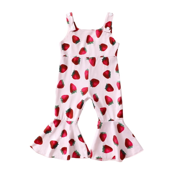Aojekbee Kid Girls Jumpsuit, Sleeveless Strawberry Print Romper Summer Clothes for Party Casual