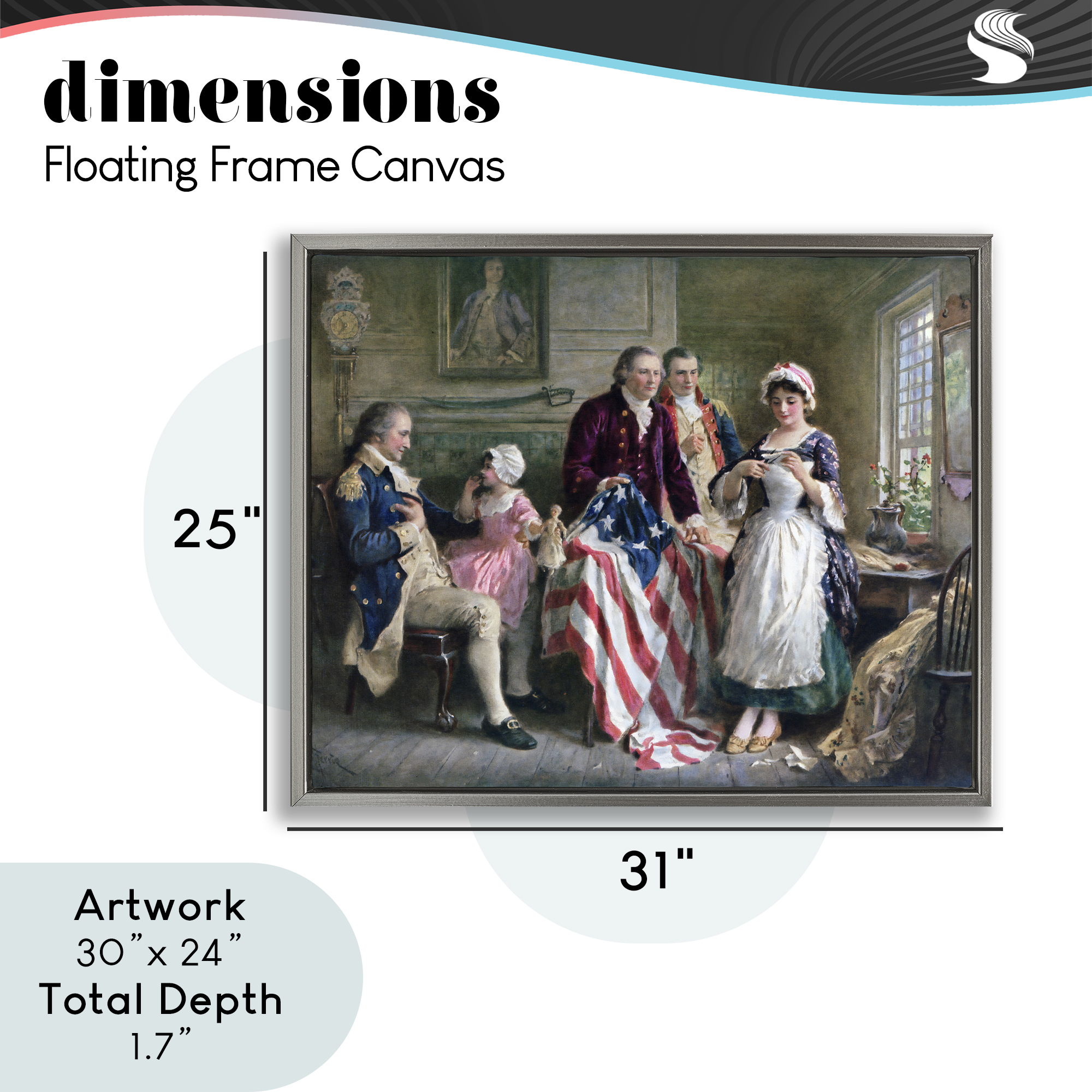 Historical Betsy Ross Gray Framed Floater Canvas Wall Art, design by Arlington Prints