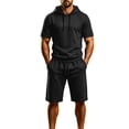 thumbnail image 2 of Miqool Men's Shorts Set Short Sleeve Hoodie Drawstring Waist Casual Summer Sportswear Loungewear Two Piece, 2 of 9