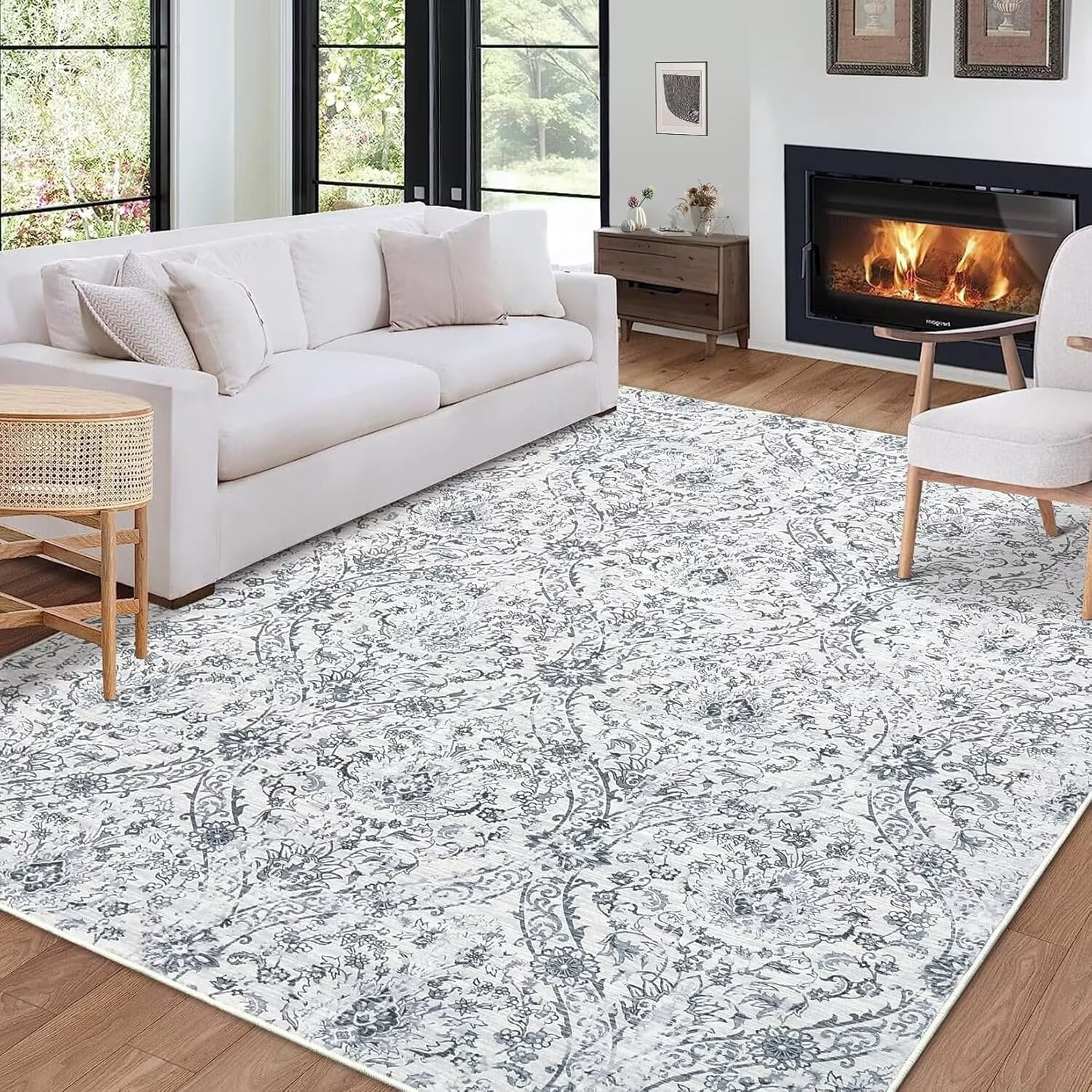 GlowSol 10' x 13' Large Vintage Medallion Area Rugs Washable Floral Rug Soft Stain Resistant Non-Shedding Area Rugs for Living Room Bedroom, Gray Beige
