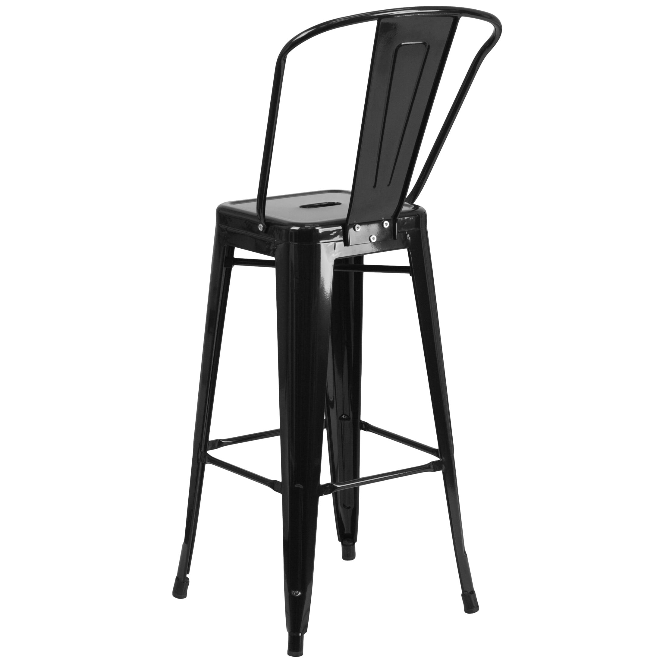 Merrick Lane Black 30" High Metal Bar Height Stool with Removable Back for Indoor-Outdoor Use