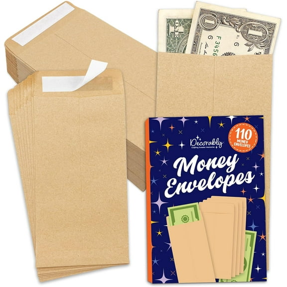 110 Pack Kraft Small Money Envelopes for Cash Saving, 3.5x6.5in Small Cash Envelopes for Money, Coins, Gift, Trinkets