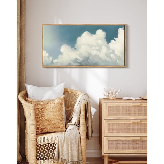 Drsoum Cloud Framed Wall Art Cloudy Sky Natural Wall Decor Vintage Landscape Modern Painting Artwork for Living Room Bedroom 8x16in Natural Framed