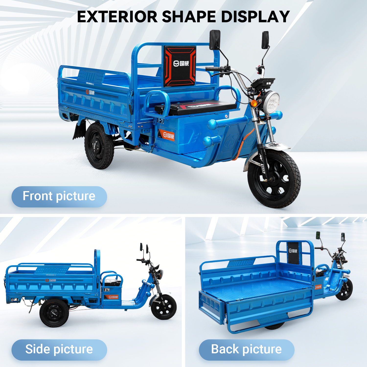 Electric Cargo Tricycle Truck Simple Tricycle,60-70Km 1000W,Load Capacity 1100Lbs