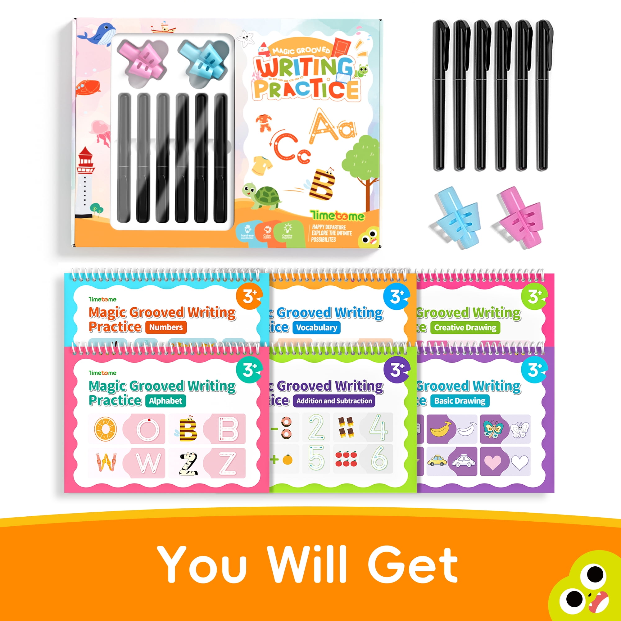 Magic Grooved Writing Practice, Large Grooved Handwriting Books Practice for Kids , Preschool Learning Activities, Tracing Books for Kids Ages 3-5, Preschool Workbook, Reusable Write Number Letter