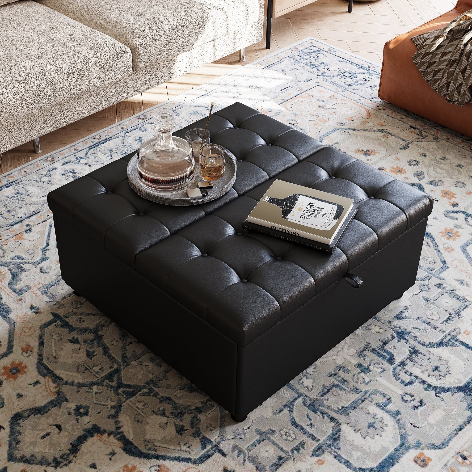 AODAILIHB Square Storage Ottoman, Storage Ottoman Coffee Table, Lift-up Large Square Footrest Stool, Black