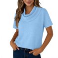 thumbnail image 3 of Women's Basic Short Sleeve Sweater, Round Neck Solid Color Casual Pullover, Versatile Layering Piece for Cool Weather or Everyday Wear,Sky Blue - L, 3 of 4