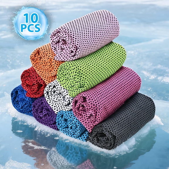 Cooling Towels, 10 Pack Quick Dry Ice Cold Sports Towel, Super Absorbent Breathable Chilly Microfiber Towel for Gym Yoga Running Camping Workout Outdoor Fitness