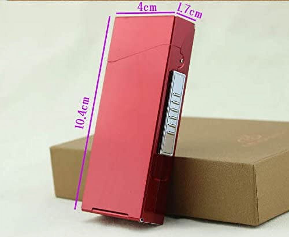 USB Rechargeable Windproof Metal Electric Built-in Flame Less Lighter Cigarette Cigar Storage Case- RED COLOR for 100s- GD-1389