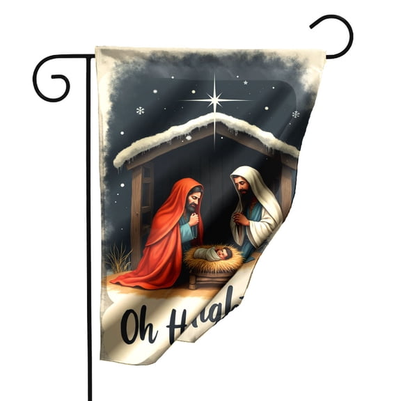 Oh Holy Night Christmas Nativity Scene Garden Flag 12.5x18 Inch Double Sided Polyester Outdoor Decorative Yard Flag for Holiday Seasonal Decor Nativity Story Religious Christmas Display#23961
