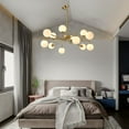 thumbnail image 6 of KCO Lighting 12 Light Modern Sputnik Chandelier, White Glass Globe Pendant Light, Geometric Brushed Brass Chandelier, 6 of 9