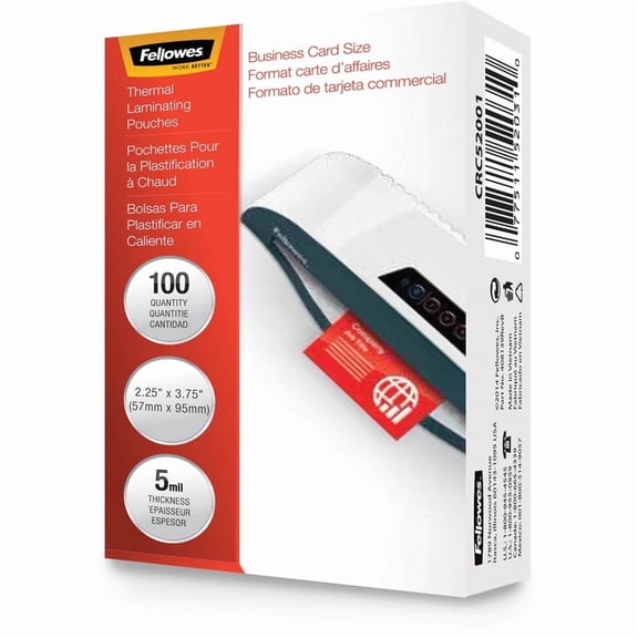 Fellowes Mfg Co. 52031 5 mil 3.75 in. x 2.25 in. Laminating Pouches - Gloss Clear (100/Pack)