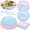 Pink, variant on 200 Pcs Scalloped Tableware Set Solid Colour Party Supplies Paper Plate Napkin Fork Disposable Dinnerware Serves 50 for Tea Party Light Blue