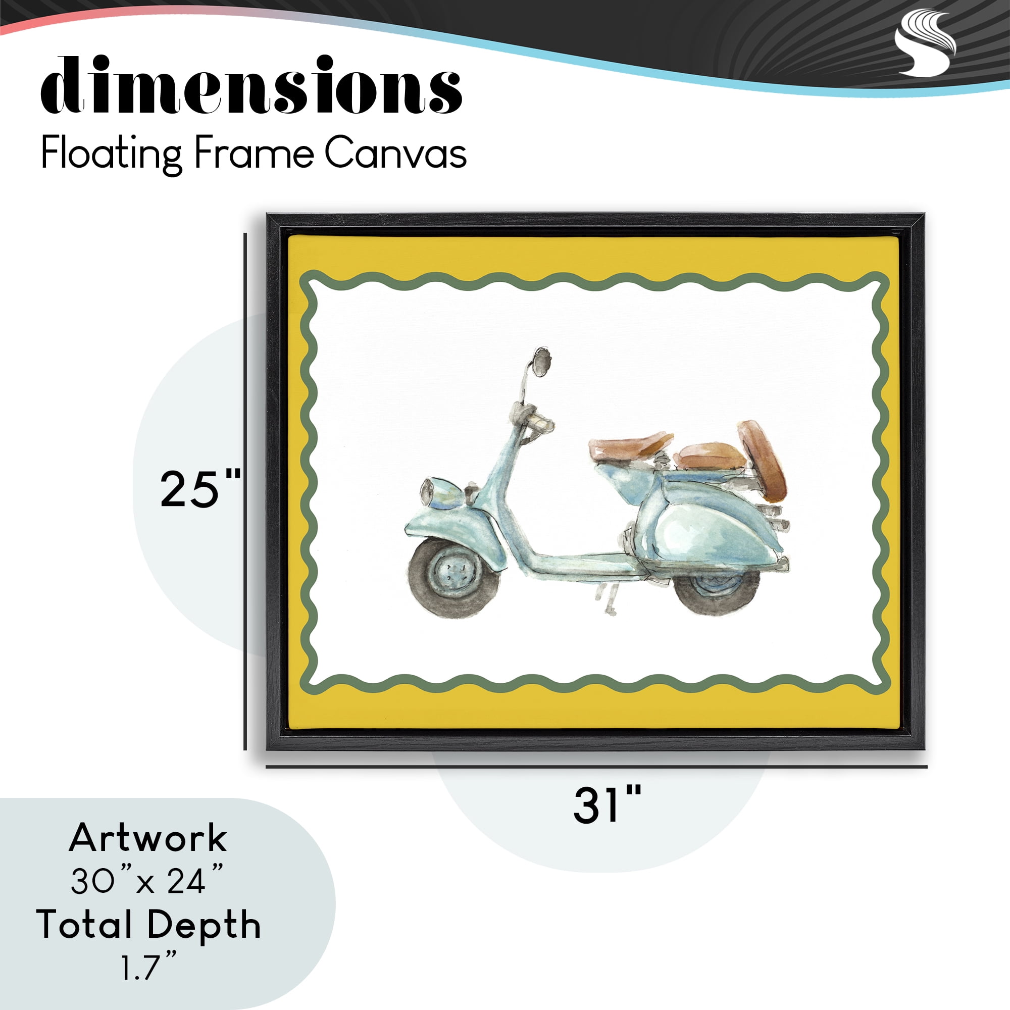 Stupell Industries Blue Vespa with Yellow Border Black Framed Floater Canvas Wall Art, design by Lanie Loreth