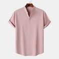 thumbnail image 2 of yillto Men V Neck Shirts Short Sleeve Loose Summer Tee Basic Solid Color Casual Tshirts with Buttons, 2 of 6