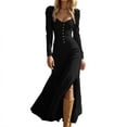 thumbnail image 3 of Women Gala Dresses Western Style Button Front Ruffle Detail Long Sleeve Maxi Dress Vintage Formal Party Evening Dress Black M, 3 of 6