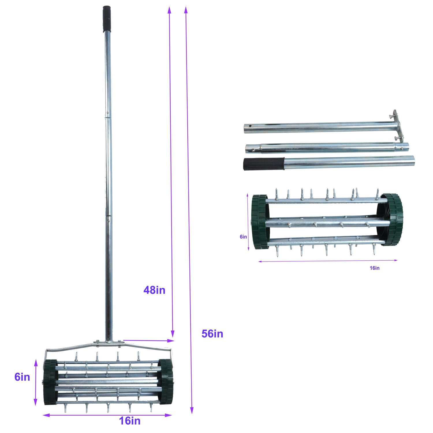 Long Steel Handle Duty Rolling Lawn Aerator Garden Yard Grass Maintenance,Garden Yard Rotary Push