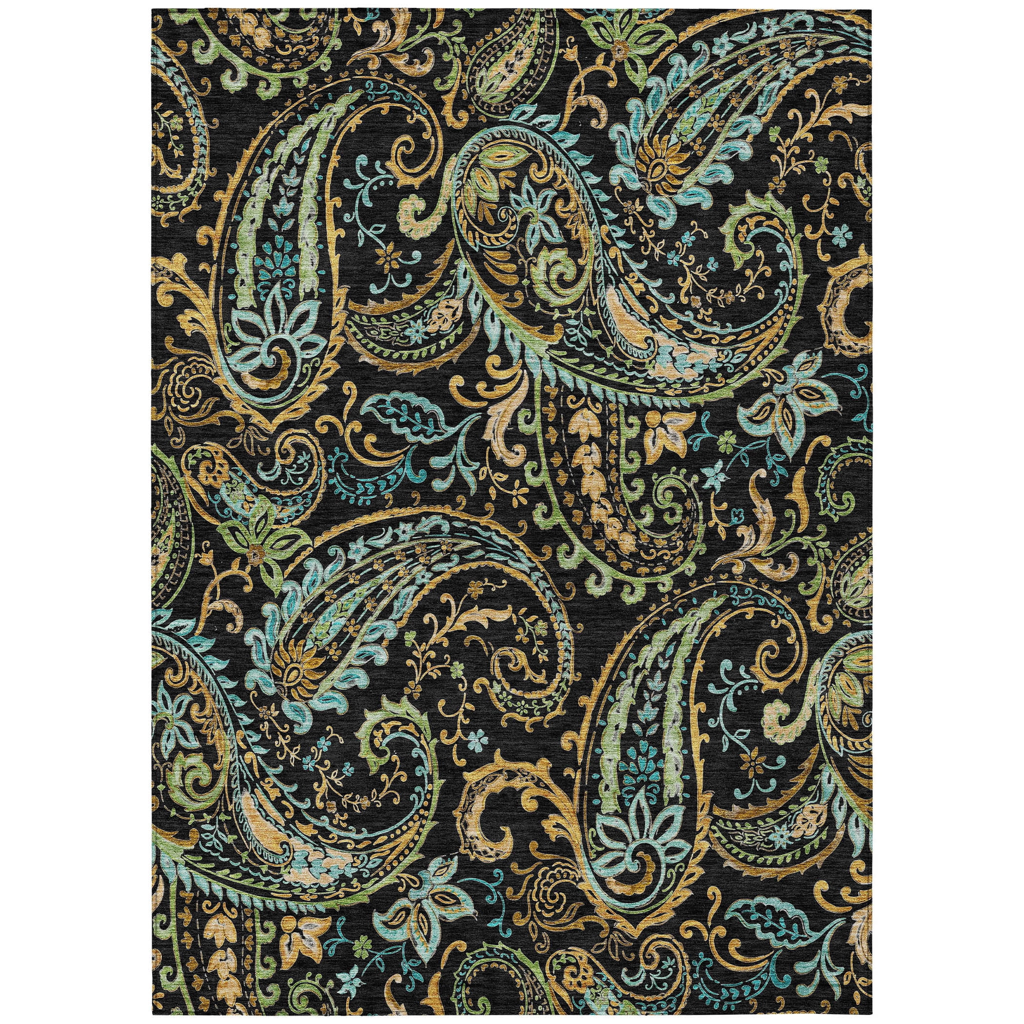 Addison Rugs Chantille Indoor/Outdoor Transitional Paisley Black Washable Rectangle Rug, 3' x 5'