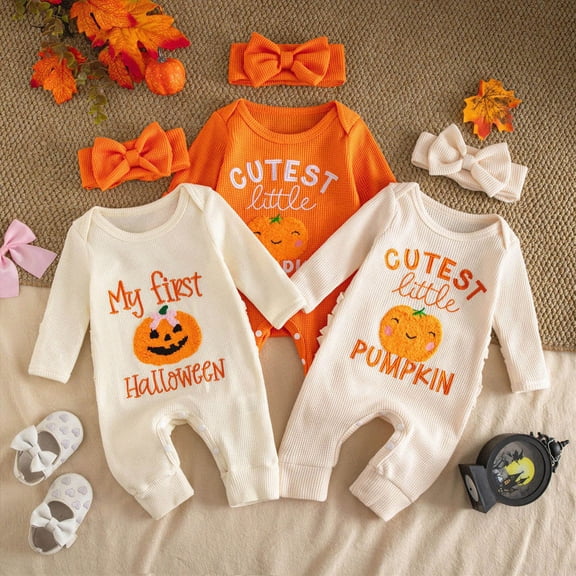 0-3 Months Newborn Baby Halloween Long Sleeved Bodysuits One-Piece Footed Romper Newborn Gift