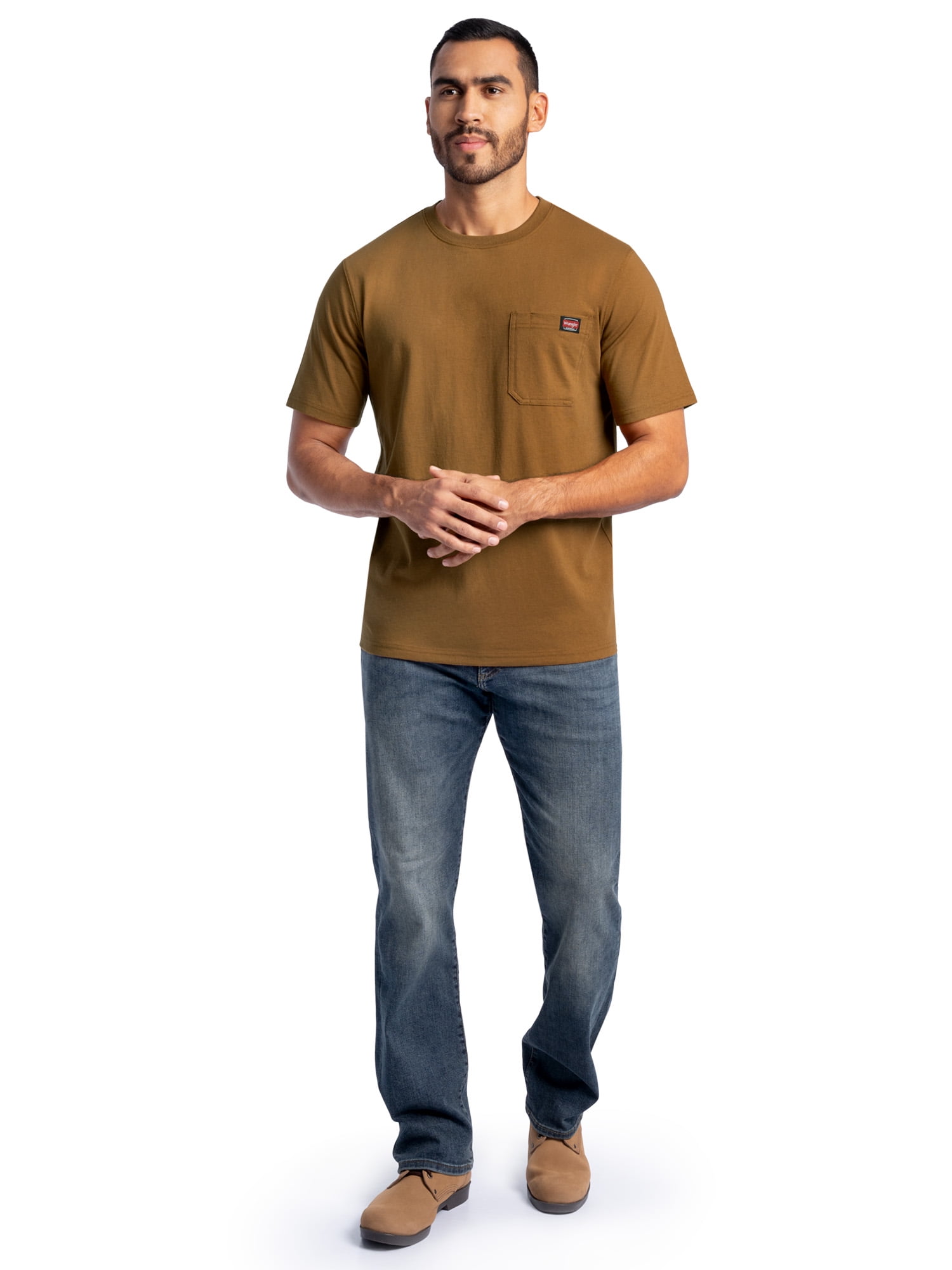 Wrangler Workwear Men's Short Sleeve Heavyweight Pocket Crew Work Shirt, size S-2XLT