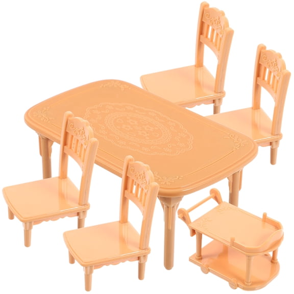 ROSENICE Miniature Table And Chairs Set 1Set in Khaki Plastic Material for Dollhouse Accessories Realistic Design