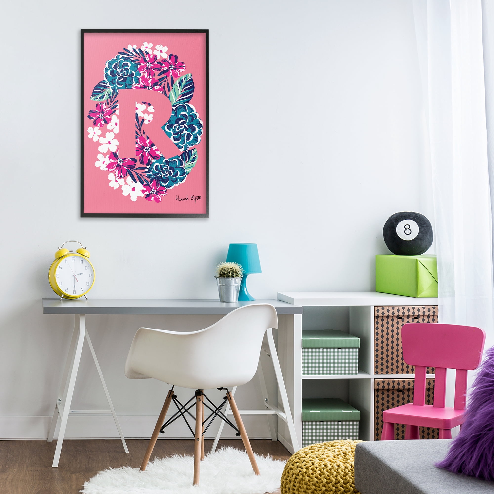 Stupell Industries Floral Bloom Letter R Botanical & Floral Painting Black Framed Art Print Wall Art, 20 x 30