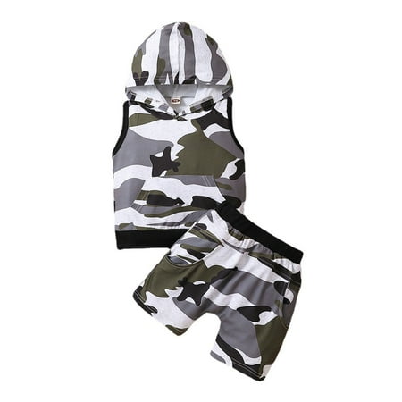 

MIASHUI Kids Boy Outfits Summer Toddler Boys Sleeveless Hooded Tops Shorts Two Piece Outfits Set for Kids Clothes Boy Clothes Camouflage 12-18 Months