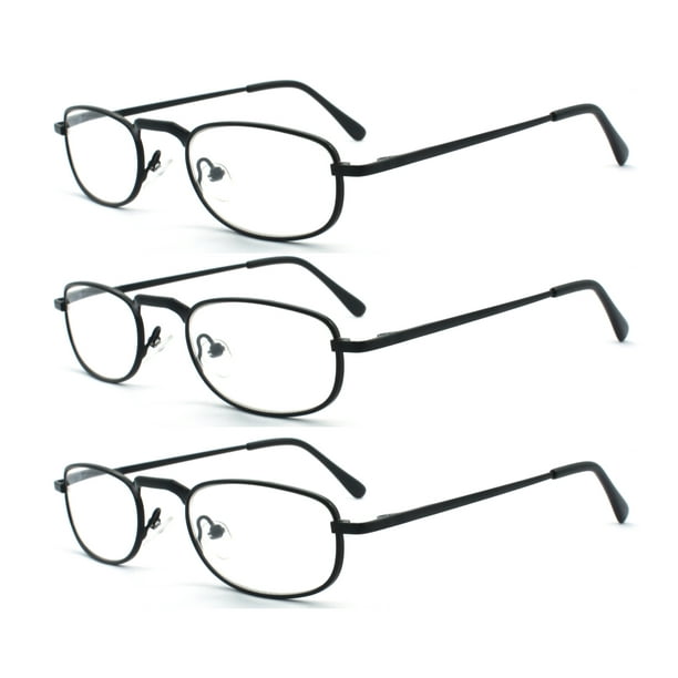EYE ZOOM 3 Pack Metal Readers Vintage Shape Reading Glasses with Spring