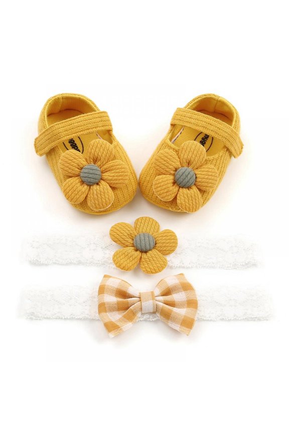 Baby First Walkers Newborn Boy Girl Soft Sole Crib Shoes Flower Cotton Prewalker Shoes +2Pcs Headband Set 0-18 Months