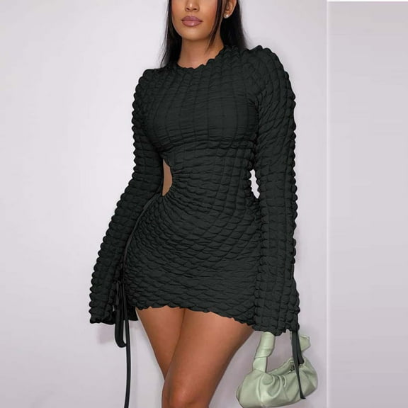 Njagoc3 Womens Long Sleeve High - Neck Bodycon Dress, Stretchy Party Clubwear, Night Out & Celebration Gown