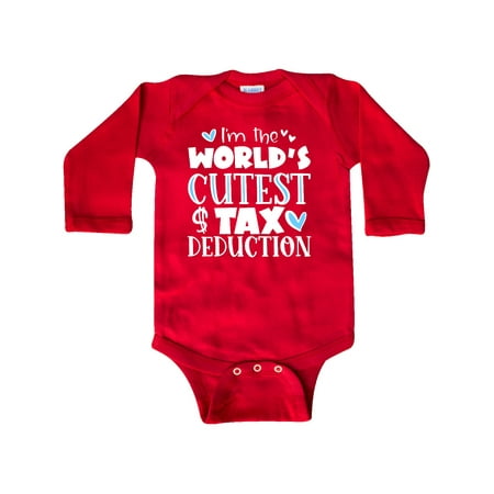 

Inktastic I m the World s Cutest Tax Deduction Blue Hearts Gift Baby Boy or Baby Girl Long Sleeve Bodysuit