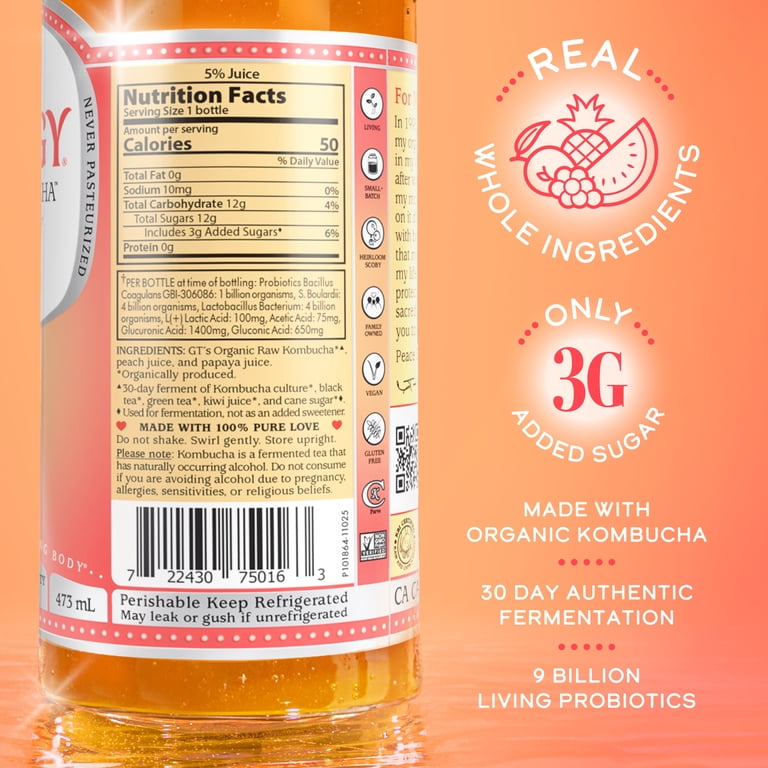 Synergy Peach Paradise Kombucha 16 fl oz - Walmart.com
