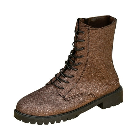 OJSFQUFP Womens Shoes Winter Warm Boots Women s Winter Fashion Round Toe Thick Sole Non Slip Ankle Boots with Thick Heels Lace Up Low Boots Womens Dress Boots Brown 42