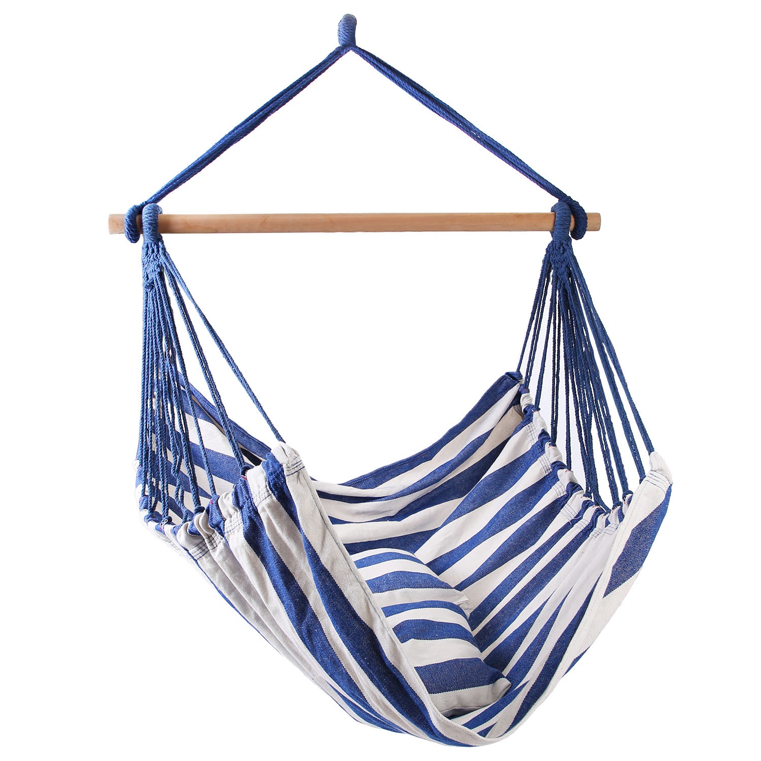 iMountek Hanging Chair Canvas Porch Patio Swing Seat, Portable Camping Rope Seat Wooden Stick Hammock Chair, Blue
