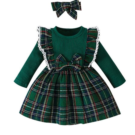 

Baby Girls Christmas Plaid Dress Toddler Overall Ruffle Tutu Dress Skirt Set