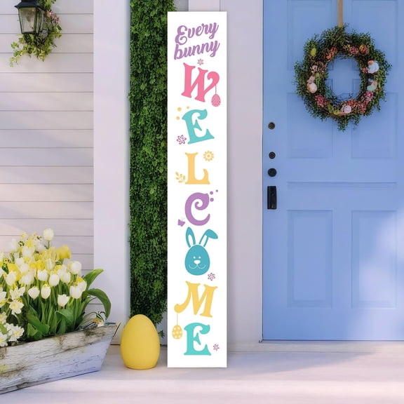 Easter Porch Sign, 47"H Large Wooden Porch Decor, Tall Leaner Vertical Welcome Sign for Front Door Standing, Easter Spring Outdoor Yard Rustic Farmhouse Decorations for Home